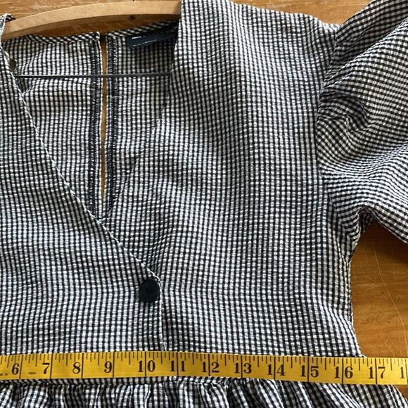 ASOS DESIGN gingham black white v-neck wide leg long sleeve smock jumpsuit 0P - Picture 8 of 9